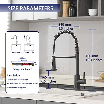 VOTON Kitchen Faucets with Pull Out Sprayer Commercial Spring Kitchen Sink Faucet Matte Black Single Handle Kitchen faucets with Deck Plate