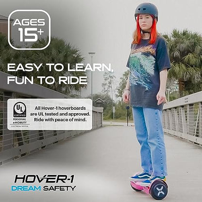 Hover-1 Dream Electric Hoverboard | 7MPH Top Speed, 6 Mile Range, Long Lasting Lithium-Ion Battery, 5HR Full Charge, Rider Modes: Beginner to Expert, Red, 25 x 9 x 9