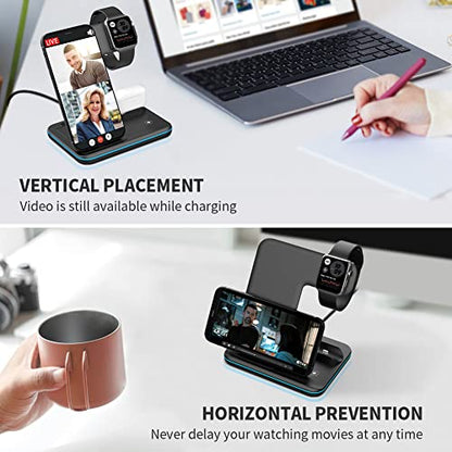 WAITIEE Wireless Charger 3 in 1,15W Fast Charging Station for Apple Watch 7/6/5/4/3/2/1,for AirPods Pro,for iPhone14/13 Pro/Pro Max/12/11/X/Xr,for Samsung Galaxy Phone Series (No Watch Charging Cable)