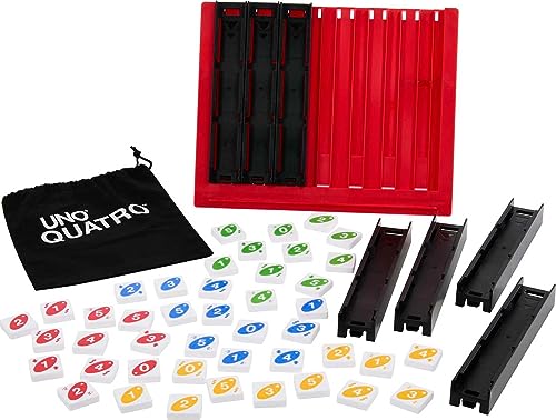 Mattel Games UNO Quatro Game with Colored Tiles & Plastic Game Grid for Adult, Family & Game Night, 2 to 4 Players Ages 7 Years & Up