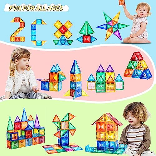 TOKBLOK Magnetic Tiles Kids Toys for 3 4 5 6 Years Old Boys & Girls, 64PCS Clear Diamond Magnet Building Blocks Set, STEM Preschool Learning Educational Toys for Toddler Birthday Gift