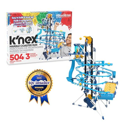 K'NEX Marble Coaster Run with Motor Set, 504 Piece Marble Maze Game Building Toy for Kids, Stem Learning Toy for Boy Girl Age 8+, 3 Different Builds for Skills