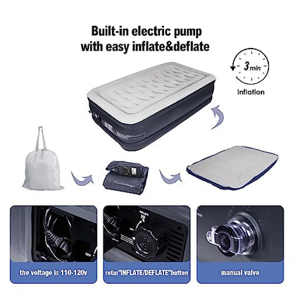 DINBooonLUX Twin Air Mattress with Built in Pump - 18-Inch Raiesd Height for Optimal Support,Durable Luxury Air Bed with Carry Bag,Double Height Blow Up Airbed for Home,Guests&Camping