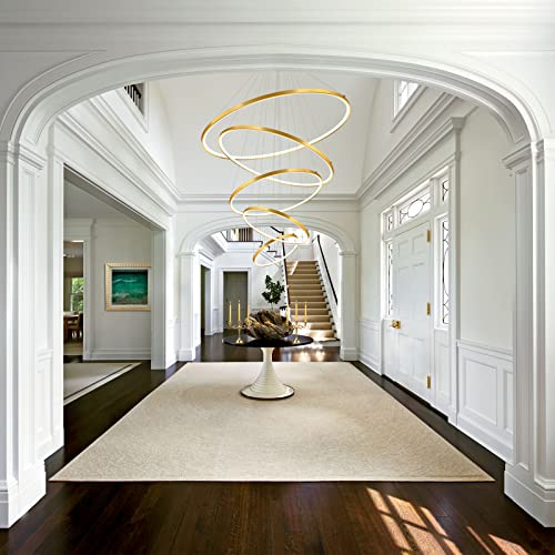 OKELI Modern LED Chandelier, 5 Rings Gold Large Chandelier, Dimmable High Ceiling Foyer Chandelier Light Fixtures with Remote for Dining Room,Living Room, Entryway, Staircase, 150W