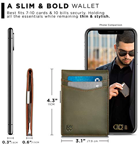 SERMAN BRANDS Money Clip Wallet - Mens Wallets slim Front Pocket RFID Blocking Card Holder Minimalist Mini Bifold (Salted Green Transformer)