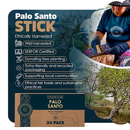 Ola Blue Palo Santo Sticks Premium Resin (24-Pack) Peruvian Authentic - substantially harvested Hand Picked Incense Sticks Energy Cleansing Smudging Sticks – Natural (Holy Wood)