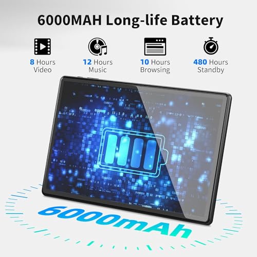 SGIN Android 12 Tablet, 10 Inch Tablet 4GB RAM 64GB ROM with 1280 * 800 IPS, Octa-Core 2.0GHz Processor, 2MP+5MP Dual Camera, 6000mAh, GPS, WiFi, Bluetooth 5.0, 256GB Expansion (Black)