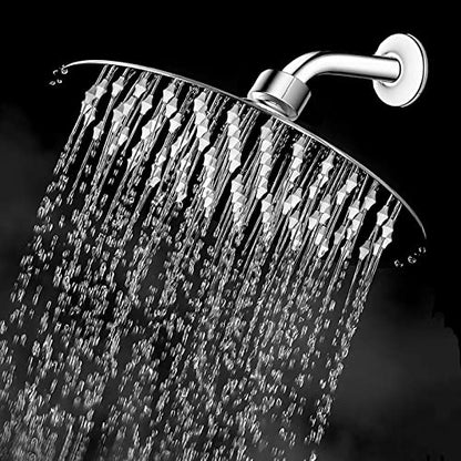 Rain Shower Head, Ultra-Thin Design, High Pressure Large Flow Stainless Steel Rainfall Shower Head, Waterfall Showerhead Universal Wall Ceiling Mount (8", Chrome)
