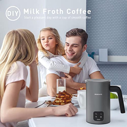 Frother for Coffee, Milk Frother, 4 IN 1 Automatic Warm and Cold Milk Foamer, BIZEWO Stainless Steel Milk Steamer for Latte, Cappuccinos, Macchiato, Hot Chocolate Milk with LED Touch Screen Panel