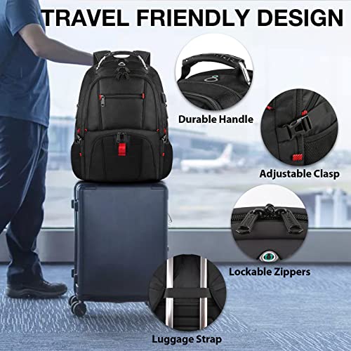 YOREPEK Travel Backpack, Extra Large 50L Laptop Backpacks for Men Women, Water Resistant College Backpack Airline Approved Business Work Bag with USB Charging Port Fits 17 Inch Computer, Black