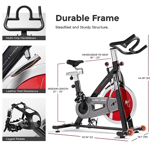 Sunny Health & Fitness Indoor Cycling Exercise Bike with Heavy-Duty 49 LB Chrome Flywheel, Stationary Bike with Customizable Comfort with 275 LBS. Max Weight - ‎SF-B1002