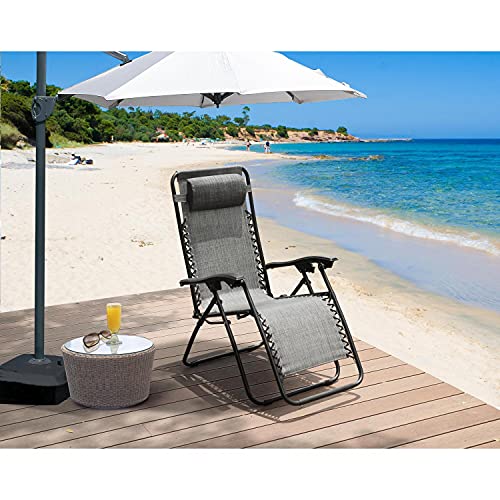 Zero Gravity Chairs Set of 2 Pool Lounge Chair Zero Gravity Recliner Lawn Patio Outdoor Porch Beach Backyard Anti Gravity Chair Folding Reclining Camping Chair with Headrest by Naomi Home - Grey