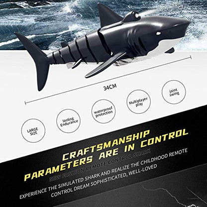 2.4G Remote Control Shark Toy 1:18 Scale High Simulation Shark Shark for Swimming Pool Bathroom Great Gift RC Boat Toys for 6+ Year Old Boys and Girls (with 2 Batteries)