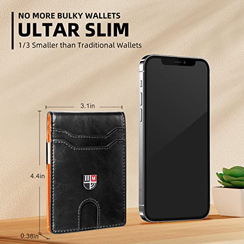 Slim Minimalist Front Pocket Rfid Blocking Leather Wallet |Front Pocket Wallets For Men Slim Minimalist | Thin Mens Bifold Wallet with Money Clip | 12 Card Holders Slots with ID Window | Gift Choice