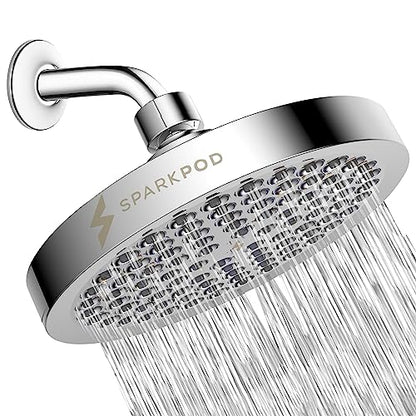 SparkPod Shower Head - High Pressure Rain - Luxury Modern Chrome Look - Tool-less 1-Min Installation - Adjustable Replacement for Your Bathroom Shower Heads (Luxury Polished Chrome, 6 Inch Round)