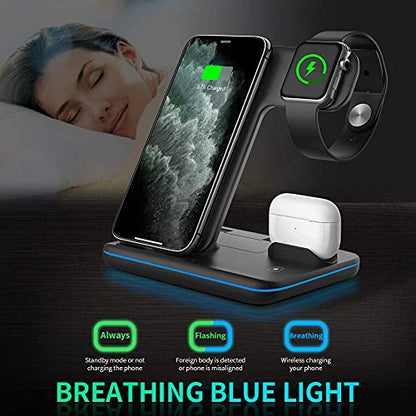 WAITIEE Wireless Charger 3 in 1,15W Fast Charging Station for Apple Watch 7/6/5/4/3/2/1,for AirPods Pro,for iPhone14/13 Pro/Pro Max/12/11/X/Xr,for Samsung Galaxy Phone Series (No Watch Charging Cable)