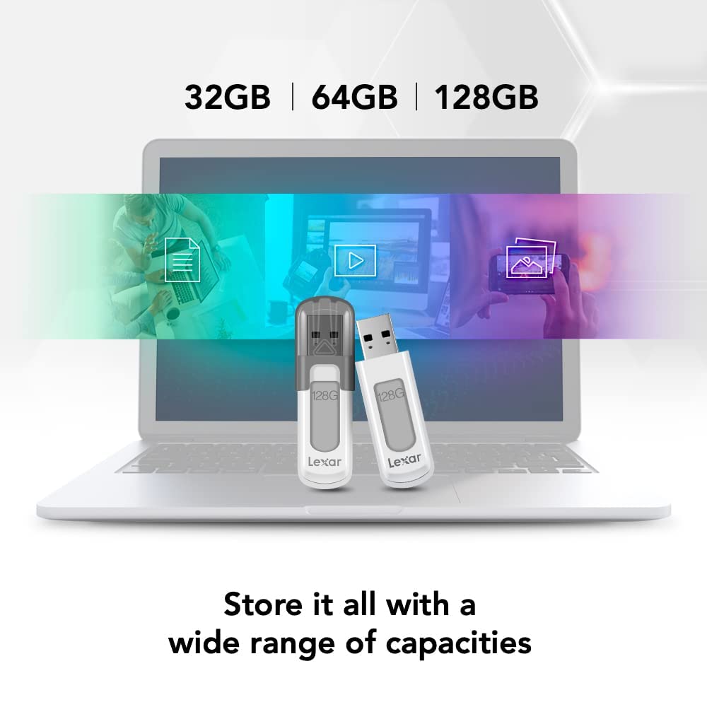 Lexar 128GB JumpDrive V100 USB 3.0 Flash Drive for Storage Expansion and Backup, Gray (LJDV100-128ABNL)