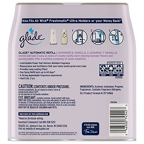 Add 3 To Your Cart!  Glade Automatic Spray Refill, Air Freshener for Home and Bathroom, Lavender & Vanilla, 6.2 Oz, 6 Count