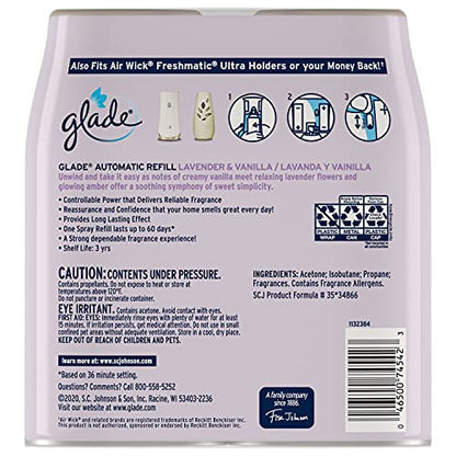 Add 3 To Your Cart!  Glade Automatic Spray Refill, Air Freshener for Home and Bathroom, Lavender & Vanilla, 6.2 Oz, 6 Count