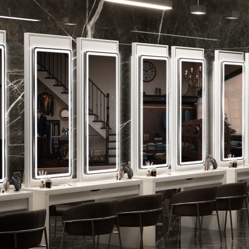 Hasipu Full Length Mirror with Lights, 44" x 16" LED Lighted Wall Mounted Mirror, Over The Door Hanging Mirror, Light Up Full Body Mirror, Long Dressing Mirror Black