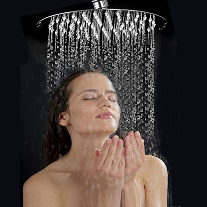 Rain Shower Head, Ultra-Thin Design, High Pressure Large Flow Stainless Steel Rainfall Shower Head, Waterfall Showerhead Universal Wall Ceiling Mount (8", Chrome)