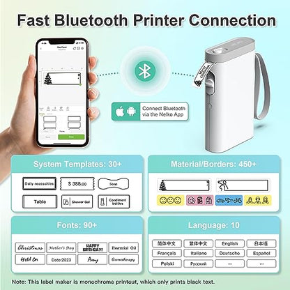 Nelko Label Maker Machine with Tape, P21 Portable Bluetooth Label Printer, Wireless Handheld Sticker Maker Mini Label Makers with Multiple Templates for Organizing Storage Barcode Office Home, White