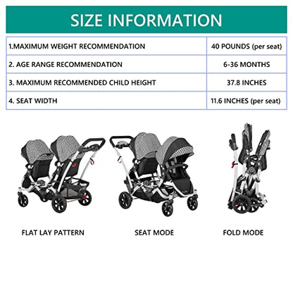 Dream On Me Track Tandem Double Umbrella Stroller in Black & White, Lightweight Double Stroller for Infant and Toddler, Multi-Position Reversible & Reclining Seats, Large Storage Basket and Canopy