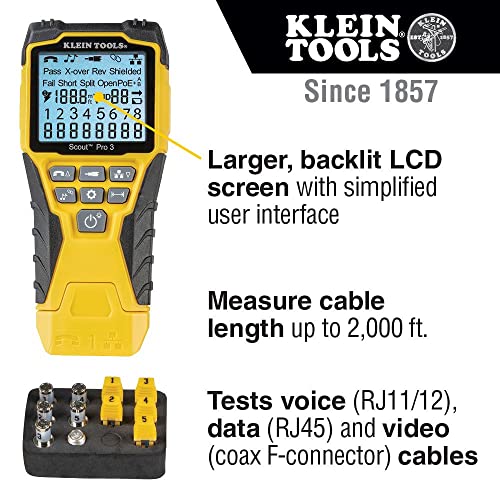 Klein Tools The Scout Pro 3 Tester Starter Kit is a versatile cable tester that locates and tests voice, data and video cables.