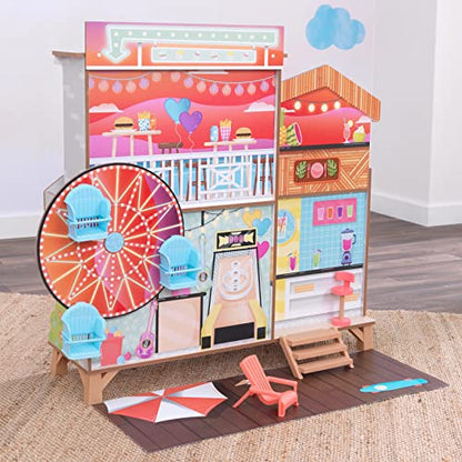 KidKraft Ferris Wheel Fun Beach House Wooden 360-Play Dollhouse with 19 Accessories and EZ Kraft Assembly™, Gift for Ages 3+