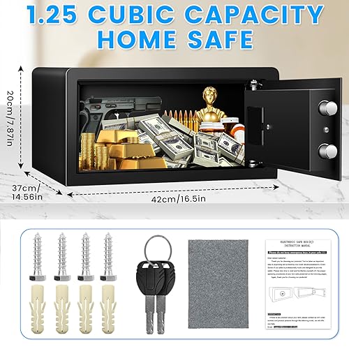 1.25 Cu ft Home Safe Fireproof Waterproof, Hotel Safe Box with Programmable Electronic Keypad & Spare Keys, Steel Security Safe with USB Port, Fireproof Safe for Laptop A4 Documents Jewelry Medicine