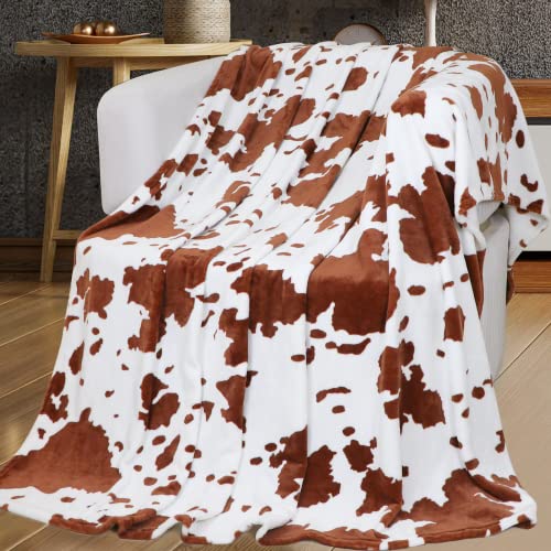 Cow Print Blanket All-Season Fleece Plush Flannel Brown Blankets and Throws Soft Warm Cute Cozy Baby Blanket Lightweight Fuzzy Cow Print Throw Blanket for Toddler Girls Boys Bed Sofa Couch 40x50 inch