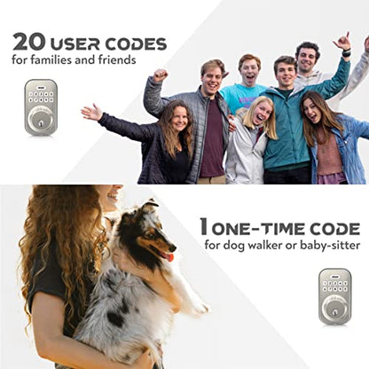 MASOANT Keyless Entry Smart Door Lock Electronic Keypad Deadbolt Lock with Keypads and Key Front Door Lock Set Auto Lock Anti-Peeping Password Weatherproofing Brushed Nickel