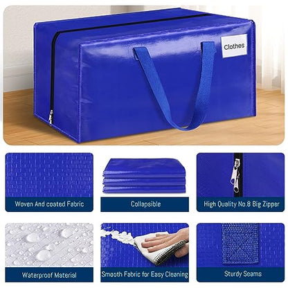 BlissTotes Moving Bags, Heavy Duty Moving Supplies & Storage Bags, Extra Large Packing Bags, Boxes with Tag Pockets, Collapsible Fold Flat Storage Totes, Alternative to Box and Bin, 93L, 6 Packs