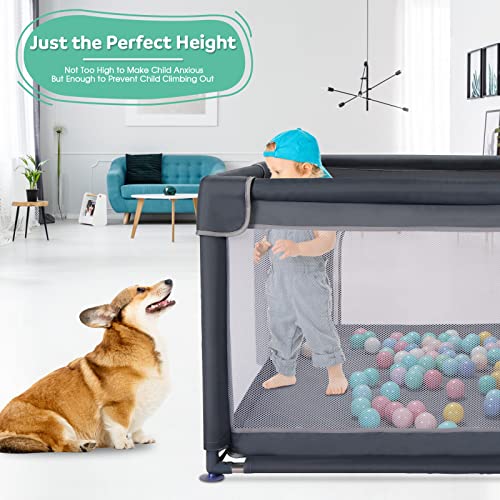 LFCREATOR Baby Playpen,71” x 60” Extra Large Playpen for Babies and Toddlers with Soft Breathable Mesh,Sturdy Safety Baby Fence Play Area with Gate,Safety Play Center Yard for Indoor&Outdoor, Grey