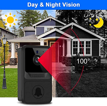 Wireless Doorbell Camera 2.5WiFi Video Doorbell with Chime Home Security Camera Doorbell ，Free Cloud Storage Rechargeable Battery Real-time Alerts Night Vision
