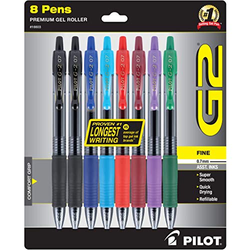 Pilot, G2 Premium Gel Roller Pens, Fine Point 0.7 mm, Assorted Colors, Pack of 7