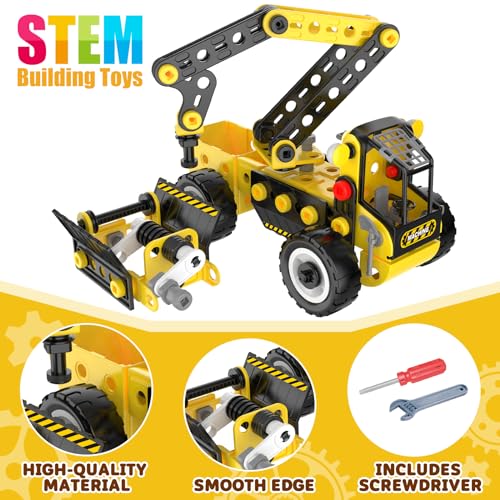 Goodfuns 222 Pcs STEM Building Toys for 4 5 6 7 8 9 10 11 12 Year Old Kids Boys Girls, 8 in 1 STEM Project Educational Toys, Learning Excavator Construction Toys Game, Kids Birthday