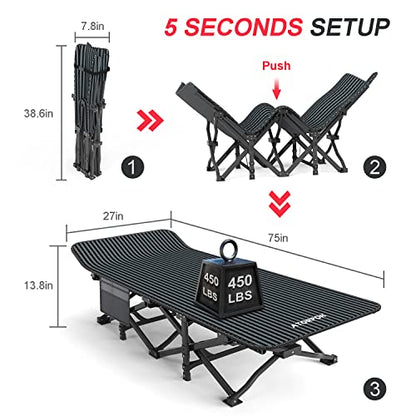 ATORPOK Camping Cot for Adults with Cushion Comfortable, Tent Folding Cot for Sleeping, Lightweight Folding Bed with Carry Bag for Kids Supports 450 lbs