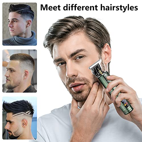 GSKY Hair Trimmer for Men Professional, Men's Hair Clippers T Blade Clippers for Hair Cutting, Zero Gapped Cordless Beard Trimmer with LED Display for Gift, Barbers and Stylists, Green 1pcs