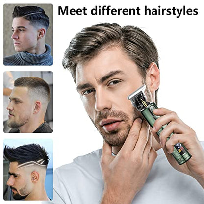 GSKY Hair Trimmer for Men Professional, Men's Hair Clippers T Blade Clippers for Hair Cutting, Zero Gapped Cordless Beard Trimmer with LED Display for Gift, Barbers and Stylists, Green 1pcs