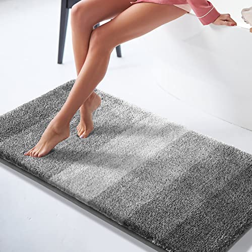 Yimobra Bathroom Rugs Mat, Luxury Soft Comfortable Plush Absorbent Microfiber Bath Rugs, Extra Thick Non Slip Shaggy Shower Rug, Machine Wash, Bath Carpet for Bathroom Floor, Tub, 24"x17", Grey