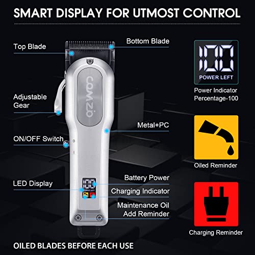 COMZIO Hair Clippers for Men, Cordless Barber Clippers Professional Hair Cutting Kit,Rechargeable Beard Trimmer, Home Haircut & Grooming Set with Large LED Display & High-Performance Electric Clippers