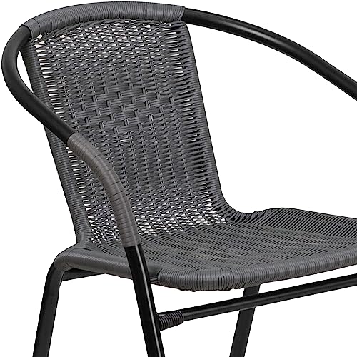Flash Furniture Lila 4 Pack Gray Rattan Indoor-Outdoor Restaurant Stack Chair | Versatile and Stylish Seating