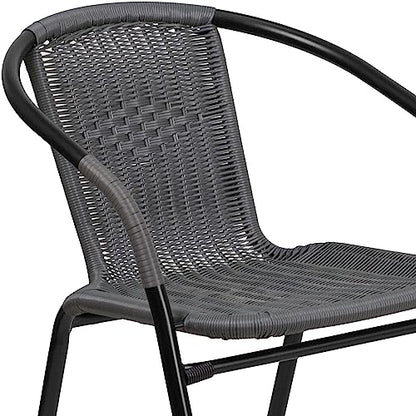Flash Furniture Lila 4 Pack Gray Rattan Indoor-Outdoor Restaurant Stack Chair | Versatile and Stylish Seating