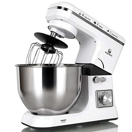 MURENKING Stand Mixer 5.3-Quart 500W,6+P Speed Tilt-Head Kitchen Electric Food Mixers Home Baking Dough Machine with Stainless Steel Bowl,Dough Hooks, Whisk, Beater, Pouring Shield (White)