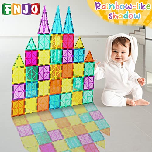 FNJO Magnetic Tiles, 100PCS Building Blocks, Magnets Building Set, STEM Toys Christmas Toy Gift for Kids Boys and Girls