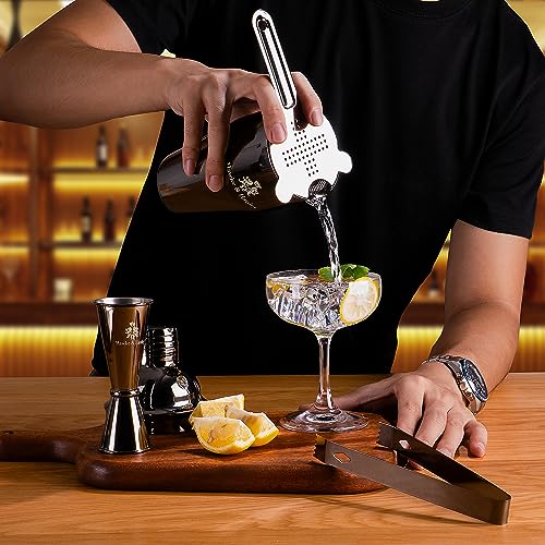 Hawke & Hanley Mixology Bartender Kit: Cocktail Shaker Bar Set with a Martini Shaker, Bar Tools and Black Bamboo Stand | Bartending Kit with Recipe Book | Unique Housewarming Gift (Black)
