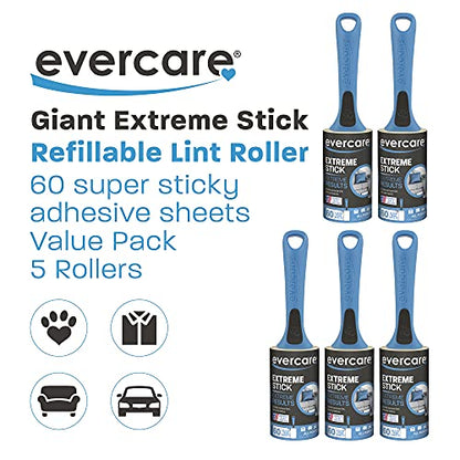 Evercare All Purpose Lint Brush, Value Pack - 5 Rollers (300 Sheets Total), Blue