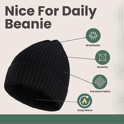 zowya Black Beanie for Women Men Watch Hat Winter Hat Cuffed Beanies Knit Skull Cap Warm Ski Hats