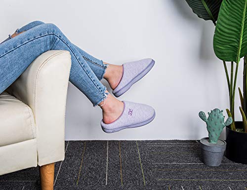 DL Womens-Memory-Foam-Slippers, Slip on House Slippers for Women Indoor Outdoor, Women's Bedroom Slippers Non-Slip Hard Sole, Warm Soft Flannel Lining Woman Slippers Purple, Large US 9-10